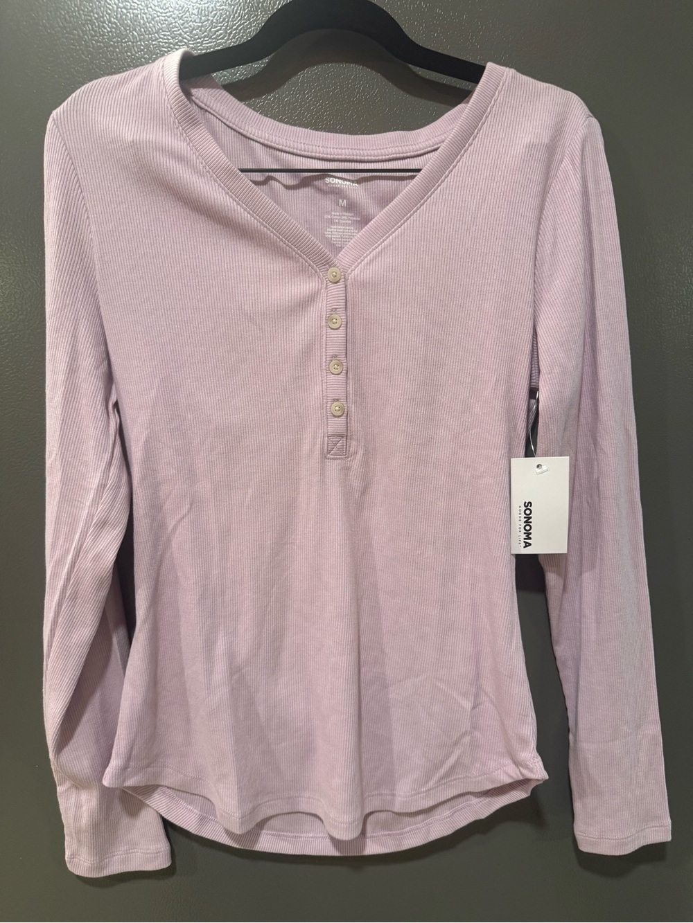 SONOMA Soft Lavender Ribbed Henley Long-Sleeve Top Size M